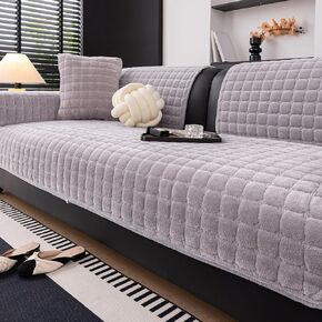 Velvet Couch Covers for Sofa, Sofa Covers Washable Sectional, Medium Anti-Slip Sofa Slipcovers for Recliner and Loveseat(1pc, Light Grey, 36"×47")