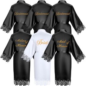 Coume Set of 6 Bridesmaid Robes with Lace Trim Bridal Party Matron Maid of Honor Robes Silk Wedding for Wedding Bridal Gifts