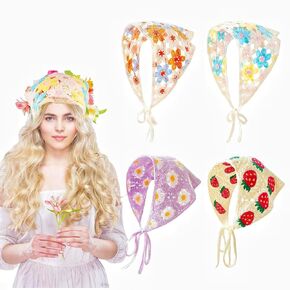4 أجهزة كمبيوتر Crochet Headbands & Bandanas المحبوكة للنساء الفتيات - إكسسوارات الشعر الزهرية والفراولة ، Head Boho Head وشاح (أبيض ، أرجواني)