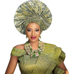 Nigerian headwear African headscarf,Auto Gele headband,hand wrap beaded - made for weddings parties events