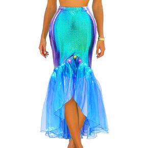 Graeen Light Up Mermaid Tail Costume Skirt Glow Fish Scale Have Maxi Varts for Women