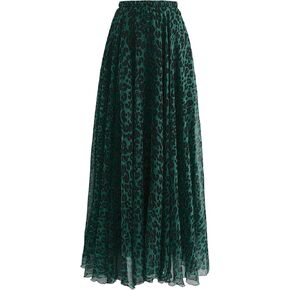 GORGLITTER Women's Plus Leopard Animal Print Long Skirts Y2k Cheetah Flare Chiffon Maxi Skirt Trendy Fall