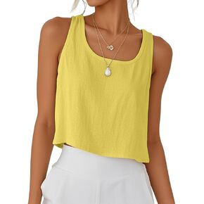 IDEALSANXUN Womens Cotton Linen Crop Tank Tops Spring Summer Sleeveless Tops