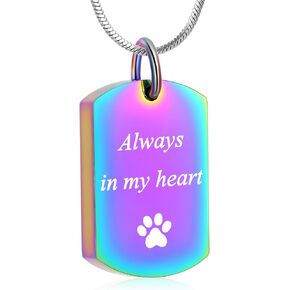 Minicremation Cremation Jewelry Urn Necklace for Ashes for Women & Men Always in My Heart Paw Print Urn Necklace Memorial Keepsake Pendant with Filling Kit
