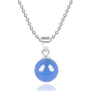 925 Sterling Silver Necklace Colorful Agate Ball Pendant Necklaces Single Bead Gemstone Jewelry