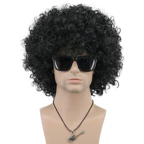 VGbeaty Mens Women Short Wave Colorful Rocker Afro Wig California Halloween Cosplay Anime Costume Wig (Black)
