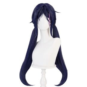 KIRA KIRA Mita Cosplay Wig Game MiSide Mita Double Ponytail 80cm Long Straight Navy Wig for Halloween Cosplay