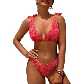 Gorglitter نساء القوس الأزهار الثلاثي Bikini مجموعة الصيف ملابس السباحة عالية الخصر بدلة الاستحمام الشاطئ