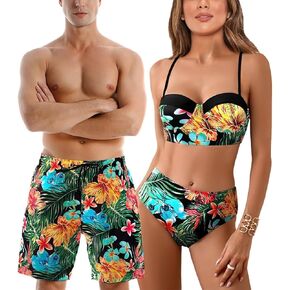 Matching Swimsuit for Couples,Women Two Piece Bathing Suit Bikini Set Mens Swimtrunks Couples Matching Swimwear