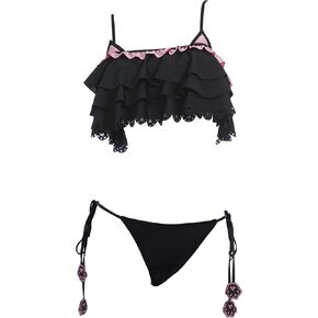 haikyuu Women Goth Cat Bikini Set Swimsuit Ruffle Flounce Gothic Bathing Suit Tie Side