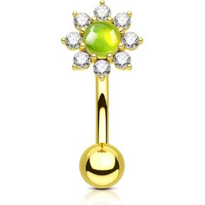 Belly Button Rings, 14G Mustard Green Belly Navel Rings for Women, Gold Belly Navel Piercing Jewelry Stainless Steel