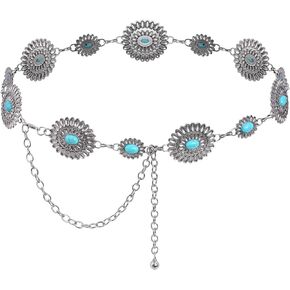 Western Oval Concho Chain Belt for Women Metal Waist Chain Belt for Dresses Jeans Western Cowgirl