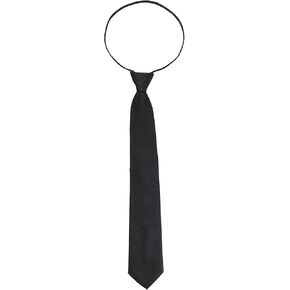 Yolev Black Zipper Tie for Boy Clip-on Neckties Solid Uniform Pre-tied Adjustable Neck Strap Tie for Wedding Graduation