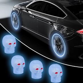 4pcs skull luminous are ream valve caps ، قبعات ضغط الإطارات الفلورية ، توهج في صمامات هواء الإطارات المقاومة للتآكل الداكن ، مناسبة للسيارة ، سيارات الدفع الرباعي ، الشاحنة ، دراجة نارية (زرقاء)