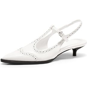 Coutgo Womens Slingback Kitten Heels Oxford T Strap Pumps Low Heel Closed Pointed Toe Vintage Dress Shoes