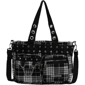Makukke Y2K Tote Bag for Women Canvas Shoulder Bag Large Gothic Bag Skull Handbag for Work Office Travel