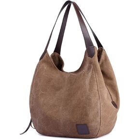 DOURR Women's Multi-pocket Shoulder Bag Fashion Cotton Canvas Handbag Tote Purse