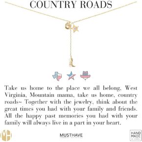 MUSTHAVE 18K Gold Plated Y-Shaped Triple Pendants Necklace, Texas, Yellow Gold Color, Cowboy Hat, Star, Boots,Y Necklace, Multi, Anchor Chain, Size 16 inch + 2 inch Extender, Gift Card (Yellow Gold)