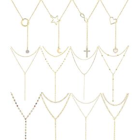 KOSMOS-LI 12pcs Gold Necklace Dainty Infinity Cross Pendant Necklace Rhinestone Heart Layered Necklaces for Women Jewelry