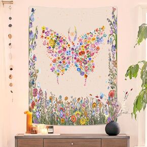 Jhdstore Vertical Flowers Tapestry Wall Hanging Small Butterfly Tapestries for Bedroom Aesthetic Room Decor Wall Tapestries Wall Mural 29" x 37"