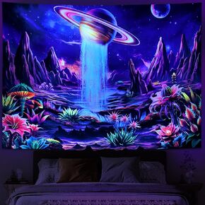 Heynvioo Blacklight Galaxy Tapestry UV Tapestry Mountain Tapestry Trippy Planet Tapestries Colorful Plant Tapestries Fantasy Landscape Wall Decor
