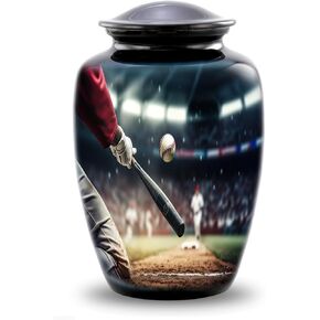 Baseball Urn - Full Size Baseball Cremation Urn – Adult Sports Urn – Baseball Lovers Funeral and Memorial Urns for Human Ashes Upto 210 Lbs with Velvet Bag (Large)