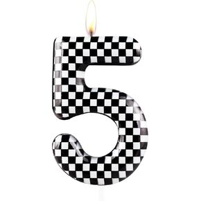 Racing Car Birthday Candle, Metallic Black White Checkered 2nd Birthday Cake Candle, Number 2 Candle, Birthday Cake Topper for Boys Girls Race Car Themed Party Decorations Supplies