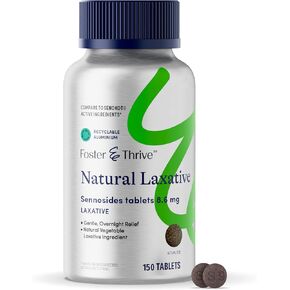 Foster & Thrive Senna Laxative, 150 Tablets, Natural Vegetable Ingredients, Day and Overnight Bowel Relief for Constipation, Bloating, Irregularity, Comparable to Senokot-S
