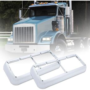 Headlight Bezel Compatible with Kenworth C500/W900/T800 Chrome Headlight Frame Set Driver Left Passenger Right Side Semi Truck Accessories (Pair)
