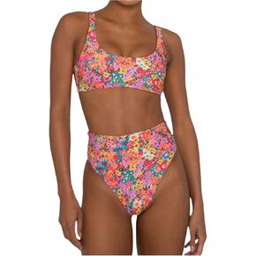 SOLY HUX Women's Floral Print Bathing Suit Scoop Neck High Waisted Bikini Set Two Piece Swimsuit