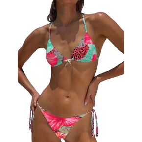 Gorglitter Women's 2 قطعة Cheetah Print Bikini مجموعات Leopard عالية قطع مثلث النجوم swimsuits