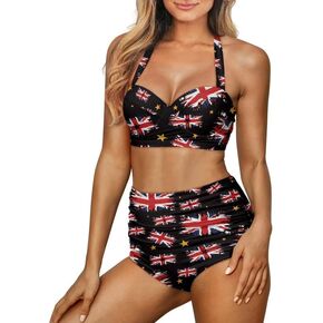 Irisjudy Women's High Waisted Bikini Set Tiger Stripes Two Piece Tummy Control Bathing Suit, Tropical Floral Swimsuit