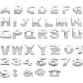 Car Letters Emblem, 40PCS 3D Number Symbol Vehicle Badge Decal, Weatherproof Adhesive Logo Automotive Side Rear Trunk Outdoor Wall Sticker Decor Accessories, Universal Fit
