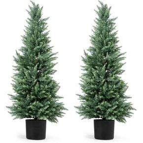 2-Pack Faux Cedar Spiral Topiary Trees - 3.2ft Tall - Planter Included - Artificial Trees for Indoor or Outdoor - Realistic Design with Dense Green Foliage - UV-Protected & Weather-Resistant Plants