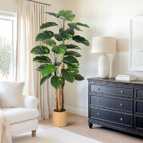 Artificial Scindapsus Aureus Plant Indoor 5FT, Fake Tree with Decorative Planter, Faux Golden Pothos Floor Plants in Pot, Artificial Trees for Home Office Decor