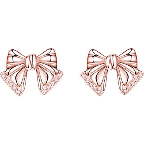 SLUYNZ Solid 925 Sterling Silver CZ Bow Post Earrings Studs for Women Teens Cute Bowknot Stud Earrings