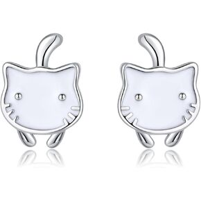 SLUYNZ 925 Sterling Silver Cute Cat Studs Earrings for Women Teens White Cat Earrings Studs Cat Gift for Cat Lovers in Kuwait