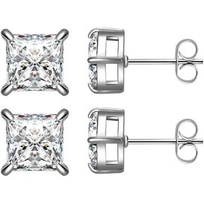 Stainless Steel Princess Cut Style Cubic Zircon Classic Stud Earrings