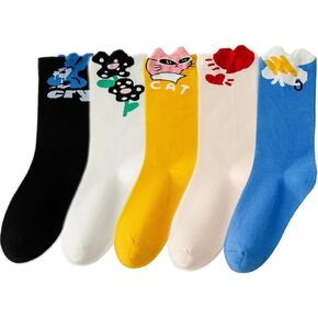 Cute Colorful Crew Socks for Womens and Girls 5 Pairs Funny Animal Patterned for Daily Casual