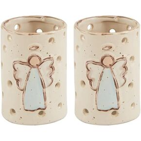 Mud Pie Farmhouse Tall Angel Votive Holders, White