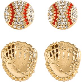 2Pcs Glitter Sports Earrings Stud For Women Rhinestone Baseball Football Basketball Rubby Earrings Funny Sports Fans Lover Gifts TOUCH Helmet Sport Ball Stud Jewelry
