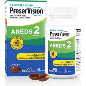 PreserVision AREDS 2 Eye Vitamin & Mineral Supplement with OCUSorb, 120 Vegan Soft Gels, Contains Lutein, Zeaxanthin, Vitamin C & E, Zinc, & Copper, Eye Health Supplements for Adults
