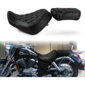 Two-Up Lower Profile Motorcycle Rider Passenger Seat Cushion Diamond Pattern Compatible with Shadow ACE VT750 VT750C VT750CD 1998 1999 2000 2001 2002 2003 (Black Stitching, Diamond Pattern)