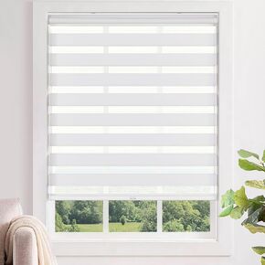 LazBlinds No Tools No Drill Cordless Zebra Blinds for Windows, Dual Layer Light Control for Day and Night, Light Filtering Privacy Roller Blinds and Shades for Home, 23" W x 48" H, White
