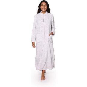 LA CERA Women's Nightgown, Imported Long Sleeve Gown with Zipper Closure and Front Pockets