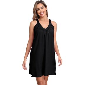 Nightgowns for Women Sleeveless Sleepwear Wide Strp Lightweight Sleep Shirt Pleated V Neck Nightshirts