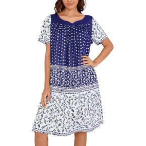 Tugege House Dress for Women Short Sleeve Moo Moos Nightgown Floral Print Mumu Dresses with Pockets
