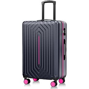 28 inch Luggage Hardside and Lightweight Suitcase with Spinner Wheels TSA Lock for Travel Business,Rose Red With Dark Blue