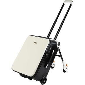 FAHKNS Ride on Suitcase luggage with Seat for Kids,21 inch Hardside Carry on Luggage with Wheels for Travel,2-in-1 Case & Baby Stroller,White