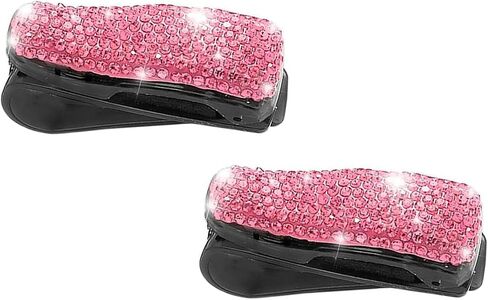 2 PCS Bling Sunglasses Holders for Car Sun Visor ، Bling Crystal نظارات شمسية ، مقطع بطاقة أزياء Classe Eyeglasses Mount for Women Girls (White) in Kuwait